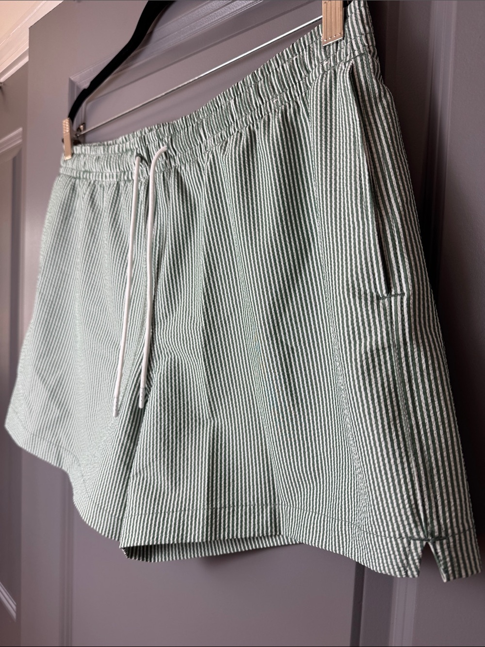 Abercrombie & Fitch Seersucker Swim Trunks Green Stripe Size Large - Picture 2 of 11
